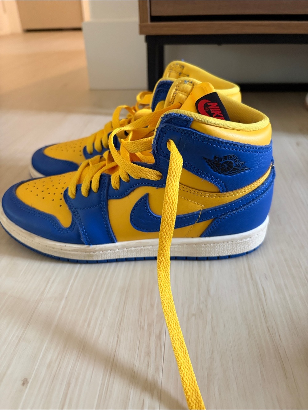 Nike Air Jordan Blue and Yellow High-Top Sneakers - Picture 4 of 4